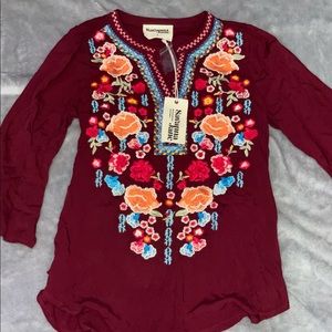 Savanna Jane Maroon Flower Blouse